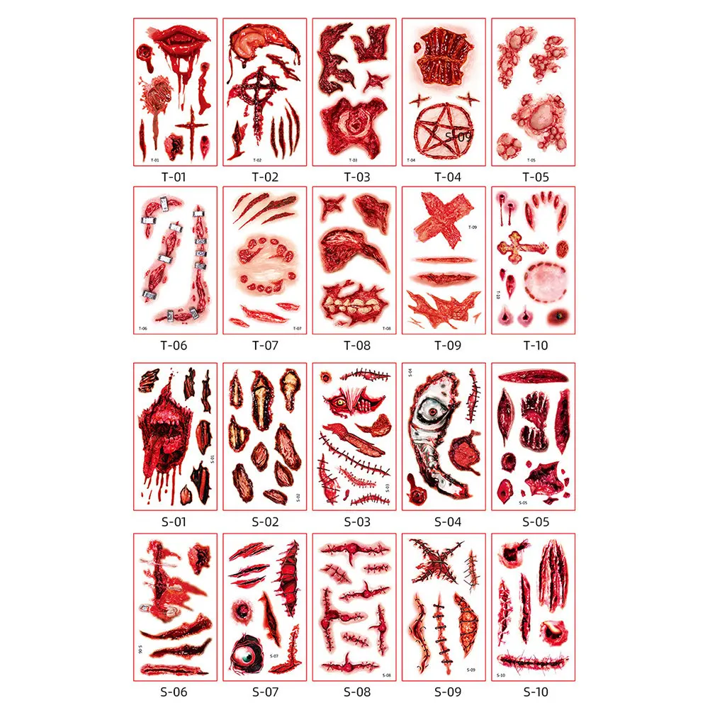 

20 Sheets Halloween Temporary Tattoos Scar Sticker Set Ultra Realistic Bloody Wounds for Face Body Horror Cosplay Masquerade