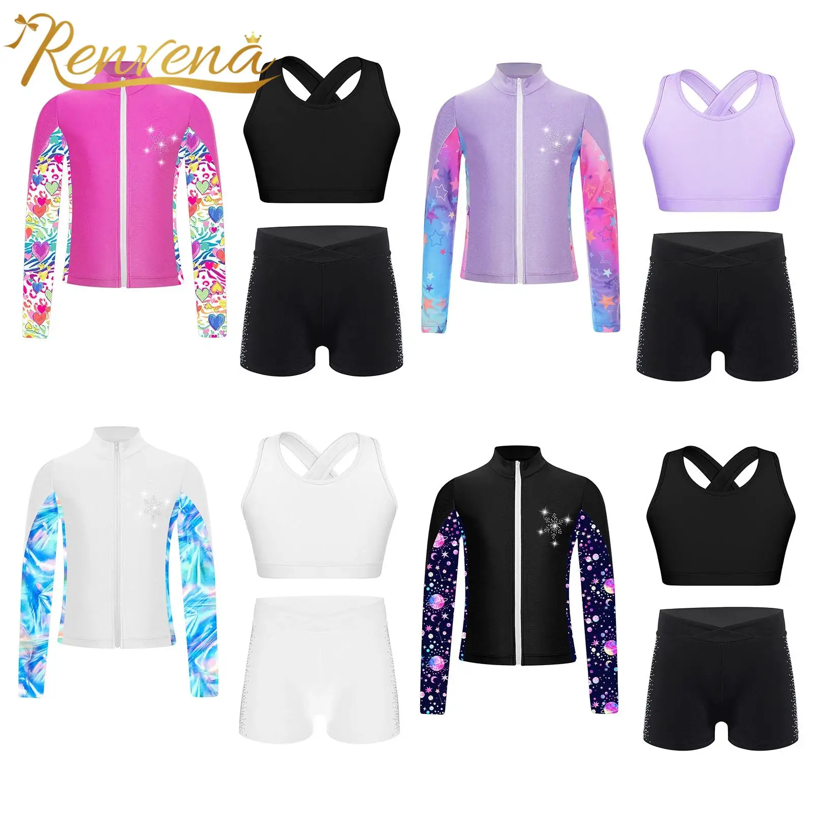 Children's Trachsuit Kids Sports Yoga Sets Tops for Girls Shorts Zipper Jacket Teens Gymnastics Outfits Gym Fitness Sport Suits