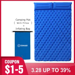 Zomake-Outdoor Camping Inflatable Mattress, Sleeping Pad with Pillow, 2People, Big Waterproof Pad, Thick, Camper Pump, Travel