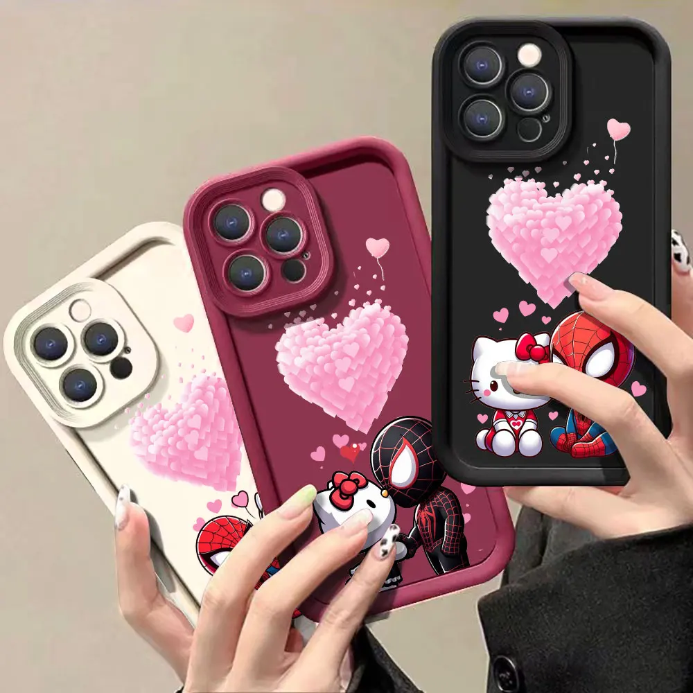 Cartoon Love Hello Kitty Spider-Man Phone Case For OPPO Reno 11 10 8 8T 8Z 7 7Z 6 6Z 5 4 3 Pro Plus 4F 5G Ladder Silicone Cover