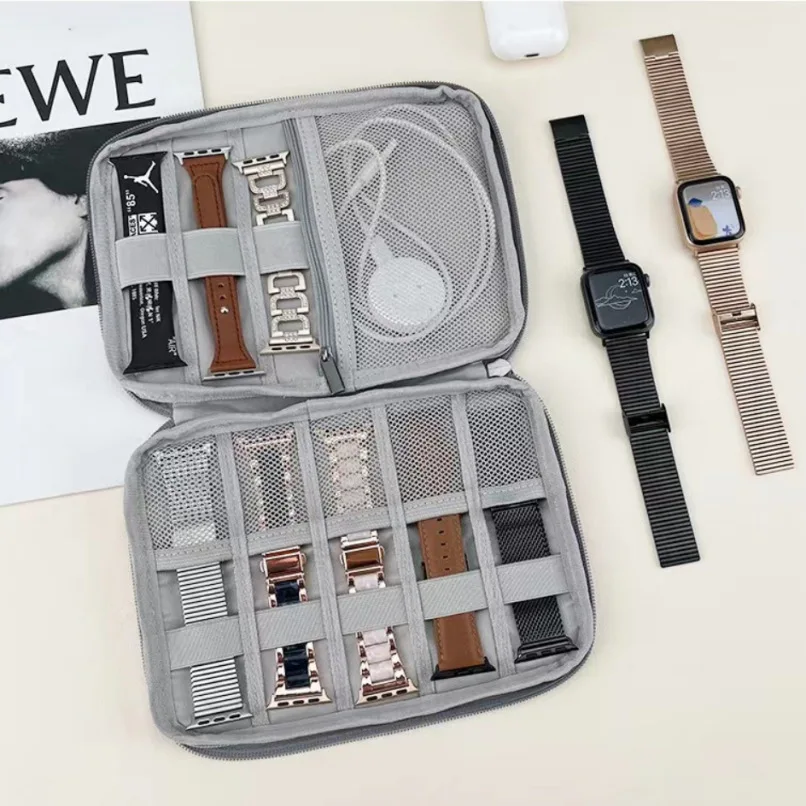 Grey Multifunctional Watch Storage Bag Watch Organizer Case  Portable Travel Carrying for Apple Watch Band Holder Case Pouch