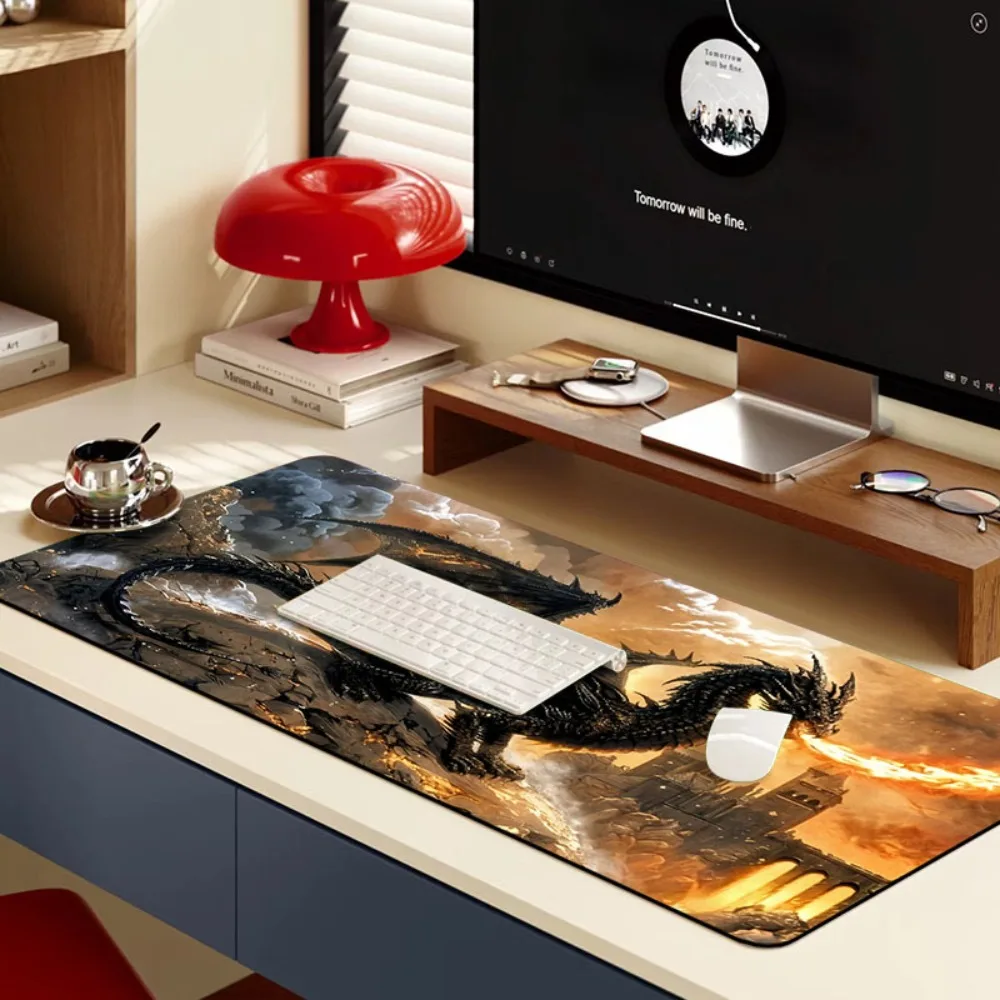 Enchantmatte anti-slip gaming mouse pad, with fire-breathing design, vibrant and dreamy artistic table mat suitable for PC games
