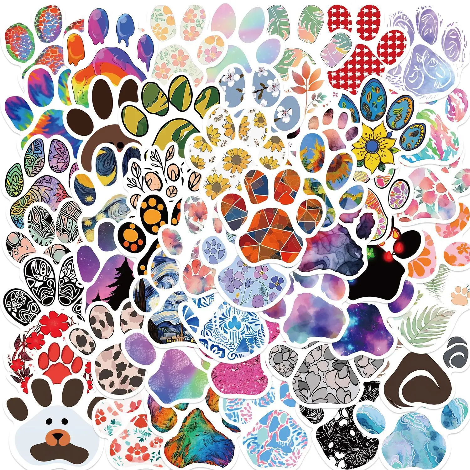 50PCS Paw Print Stickers Cute Cartoon Cat Dog Animals Pack | Cool Colorful Deacls Graffiti Vinyl PVC Waterproof