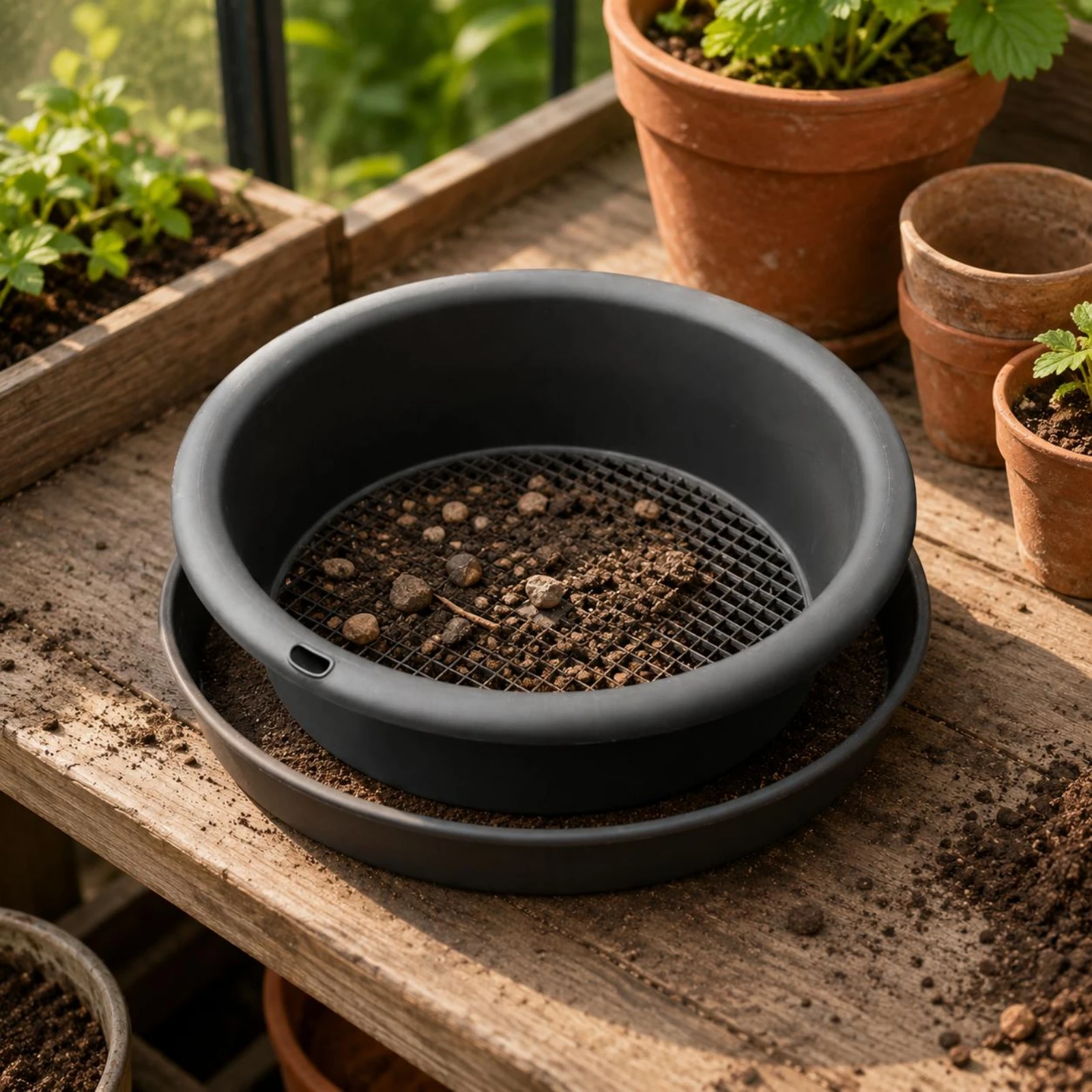 Garden Sieve Soil - Plastic Soil Sieve Shallow Perforated Soil