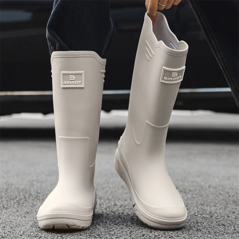 

Модные мужские резиновые сапоги с высоким берцем Thiened Flat Bot Waterproof oes Outdoor Car Wa Plastic oes Молодежные всесезонные