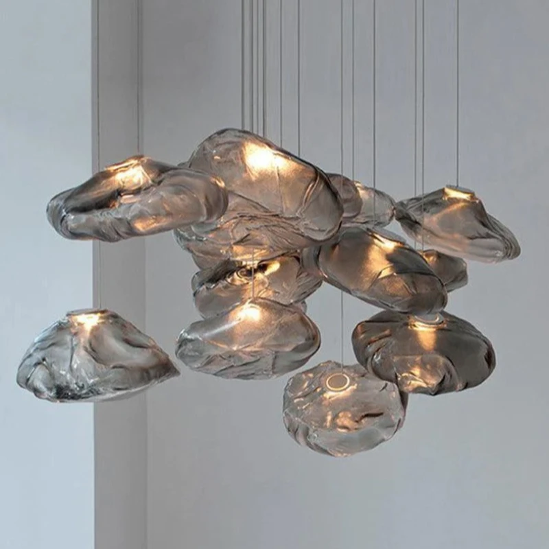 Colorful Textured Glass Cloud Pendant Lights Dining Table Postmodern Lighting Fixture Bedroom Hanging Lamp Stair Case Chandelier