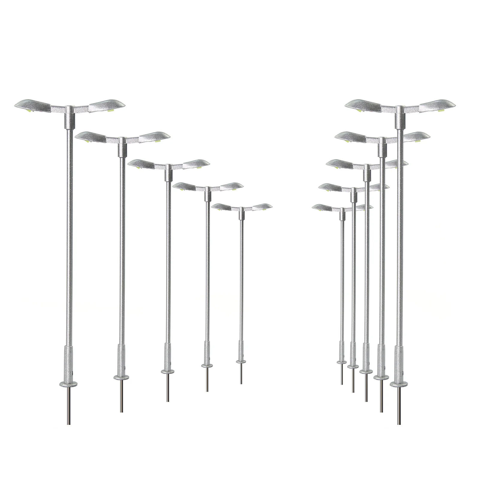 LD13TTWSi Evemodel 10pcs HO TT Scale 1:100 Street Light Bright White Two-heads Metal Silver Lamps with Resistors for 12V