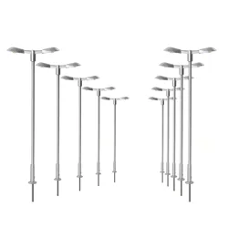 LD13TTWSi Evemodel 10pcs HO TT Scale 1:100 Street Light Bright White Two-heads Metal Silver Lamps with Resistors for 12V