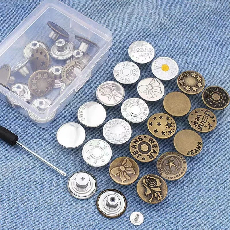 20Pcs Set of Jeans with Metal Buttons That can be Folded and Removed Without The Need for Sewing, Suitable for Jeans, Trousers