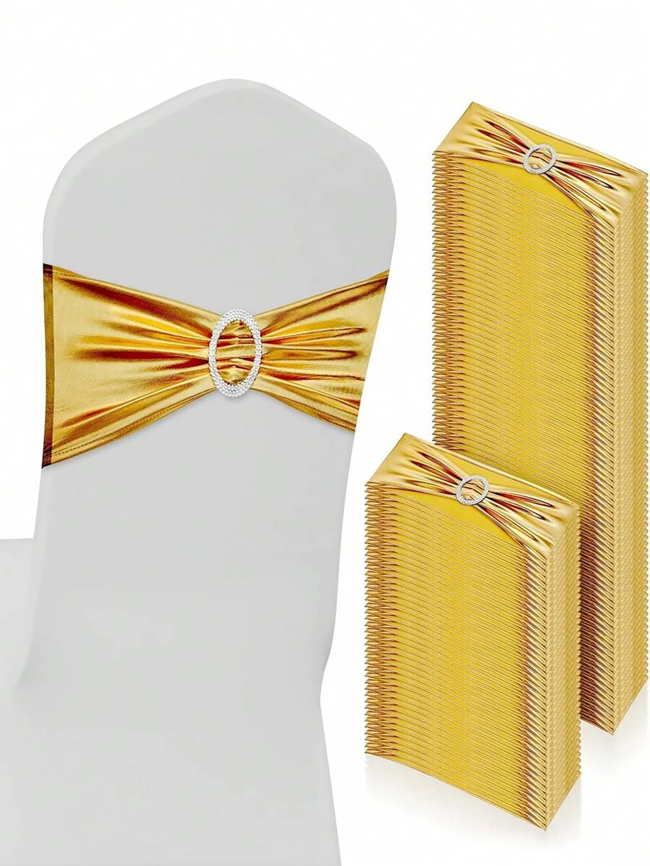 1 Piece/10 Pieces/20 Pieces Set of Luxurious Shiny Gold Elastic Spandex Chair Covers, with Metal Chair Cover Round Buckle and Slide Buckle, Suitable for Weddings, Home, Parties, Banquets, Restaurants, Hotel Reception Events, and General Ceremony Chair Cover Decoration