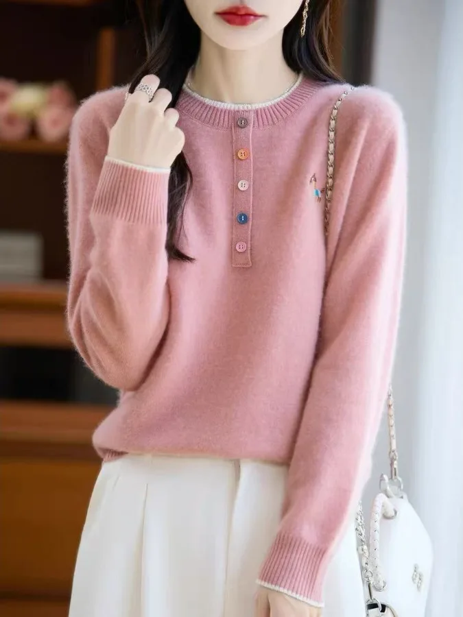 Ele bordado solto falso base de duas peças irt macio aconchegante camisola aérea para mulher confortável poliéster camere mistura