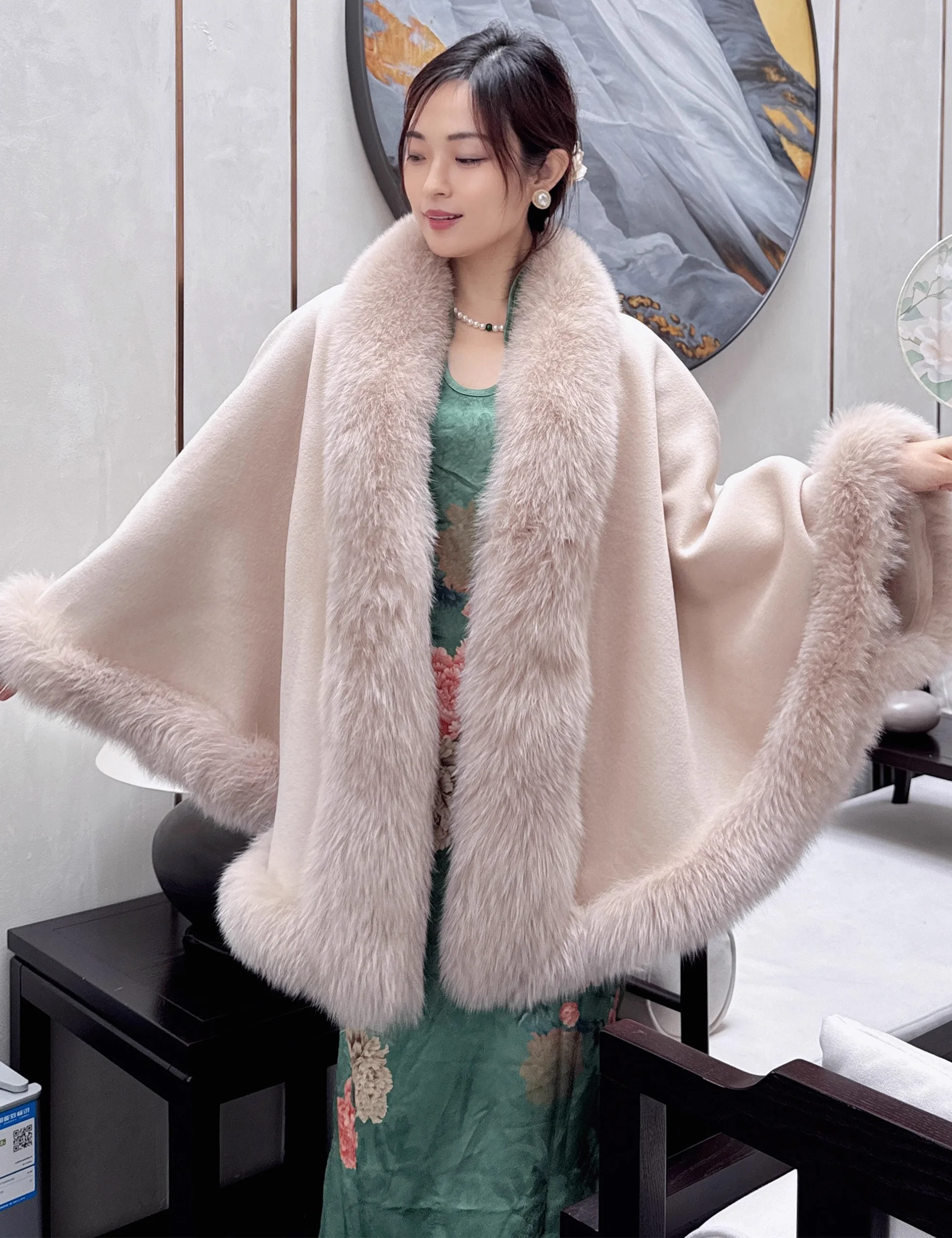 2025 outono e inverno feminino pele de raposa xale envolve fofo quente capa de pele casaco jaqueta de noiva engrossado cardigan cashmere poncho