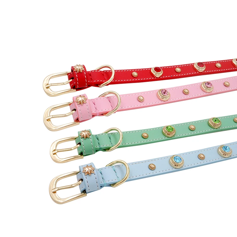 Czech Rhinestone Genuine Leather Pet Collar, Puppy Dog Collar, High-end Necklace, Pure Handmad, Drop Shipping, Dogs Product