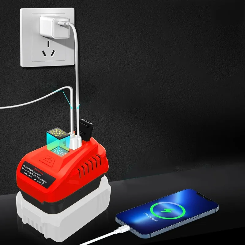 HAKSINKY 100W USB Battery Charger QC3.0 PD3.0 Supports Phone Charging Compatible with For Makita/Ein/Milwaukee/DL 18/20V Battery