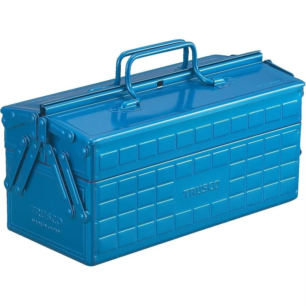 

2-Level Toolbox, 13.8x6.3x8.5 Inches, Blue Steel Tool Storage Box with Lockable Lid
