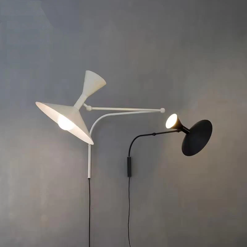 

American Adjustible Industrial Design Black/white Wrought Iron Wall Lamp Living Room Restaurant Study Bedroom Rotatable Sconces