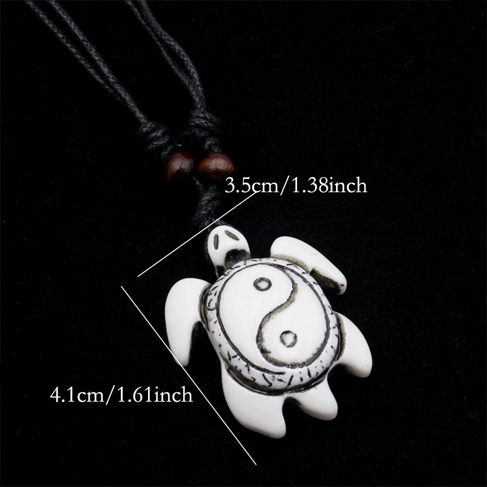 Vintage Tai Chi Yin Yang Turtle Pendant Necklace for Men Women Imitation Yak Bone Sea Turtle Charms Jewelry Gift