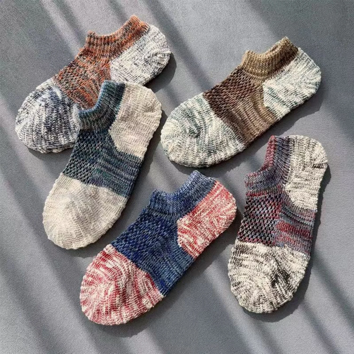 Ankle Sock Low Cut - メンズ ヴィンテージ スラブヤーン アンクルソックス レトロ ミックスカラー