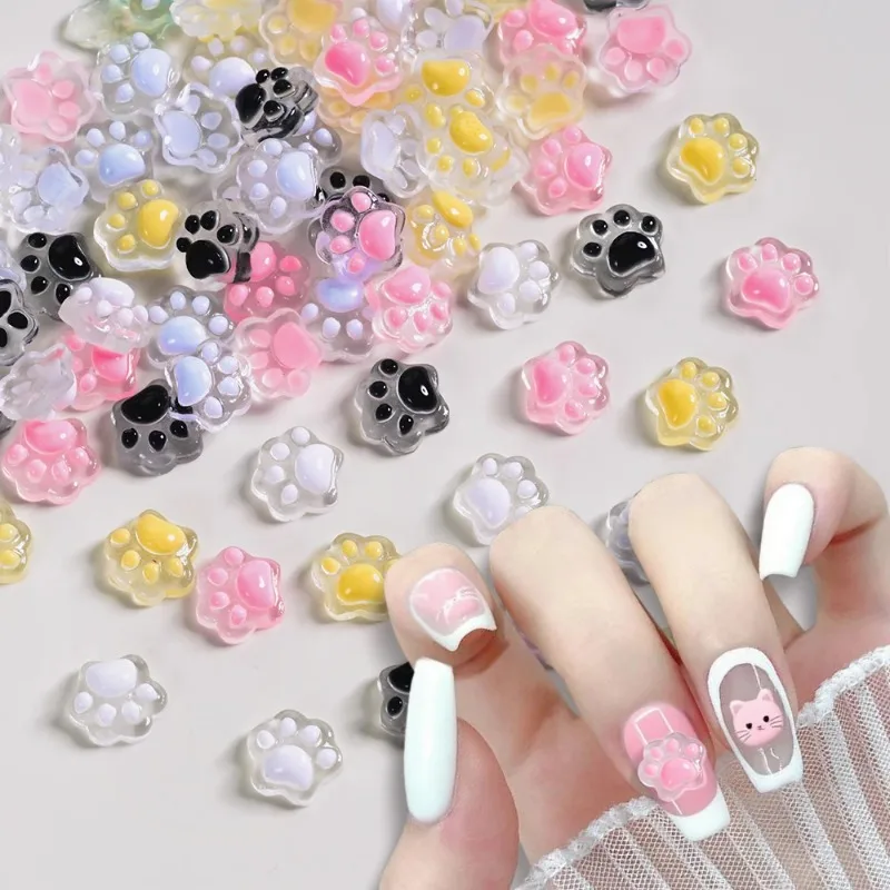 50 Pz 3D Luminoso Zampa di Gatto Pendenti E Ciondoli Per Unghie Carino Resina Zampe di Gatto Y2K Unghie artistiche Decorazioni FAI DA TE Clip di Capelli Artigianato Accessori Per Manicure &