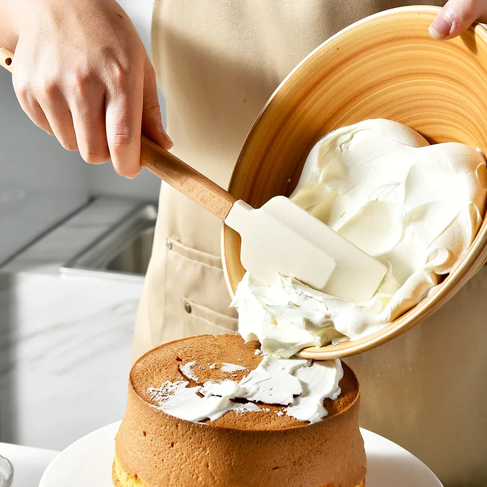 مقبض خشبي كعكة المعجنات ملعقة سيليكون الشوكولاته كريم البيتزا مكشطة خلاط زبدة الخبز مفرشة المطبخ الغذاء الخبز خلاط