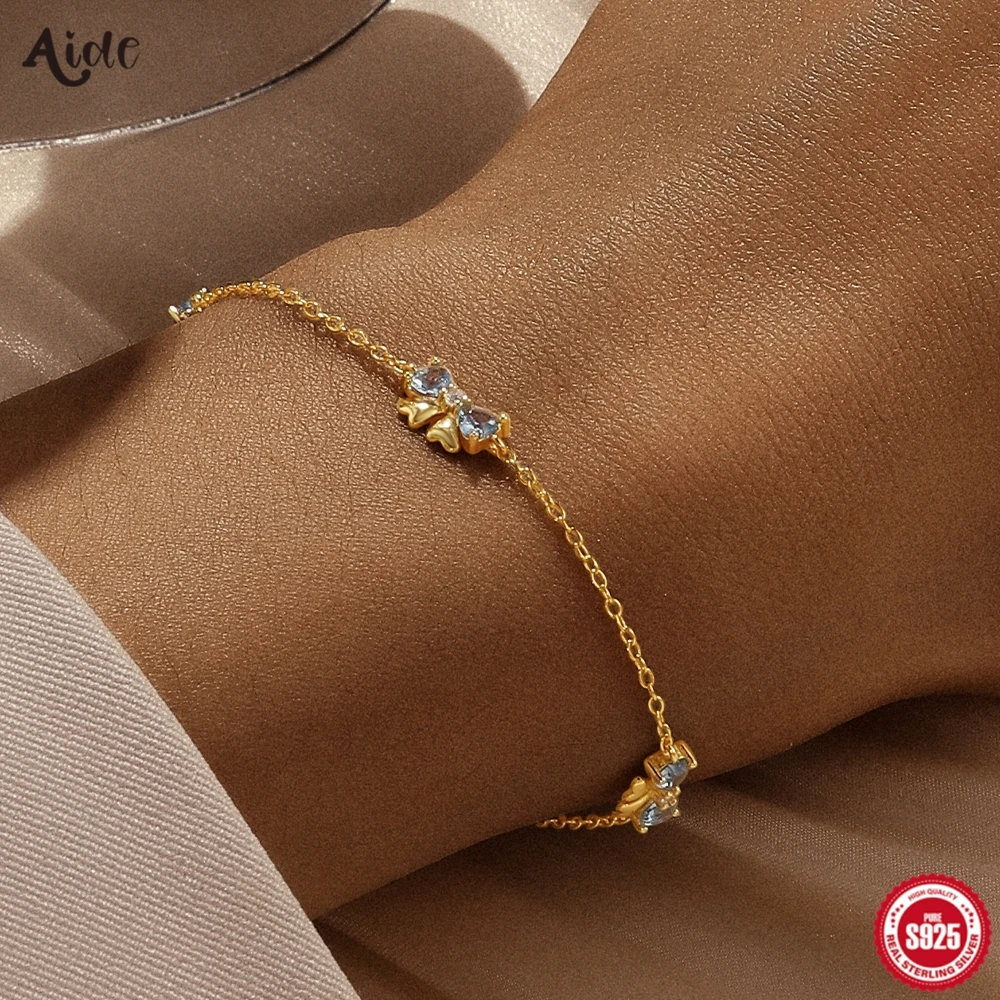 AIDE 925 Sterling Silver Princess Sky Blue Bow Bracelet For Women Korean Ins Sweet Fashion Jewelry Girl Baby Birthday Party Gift