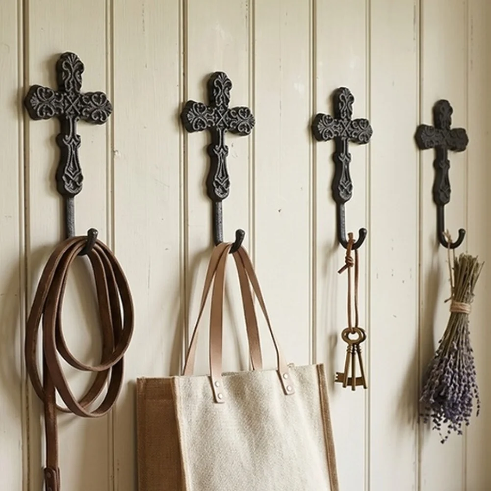 Rustic For cross Pattern Cast Iron Wall Hook for Interior Exterior Use Complements Farmhouse Industrial Styles