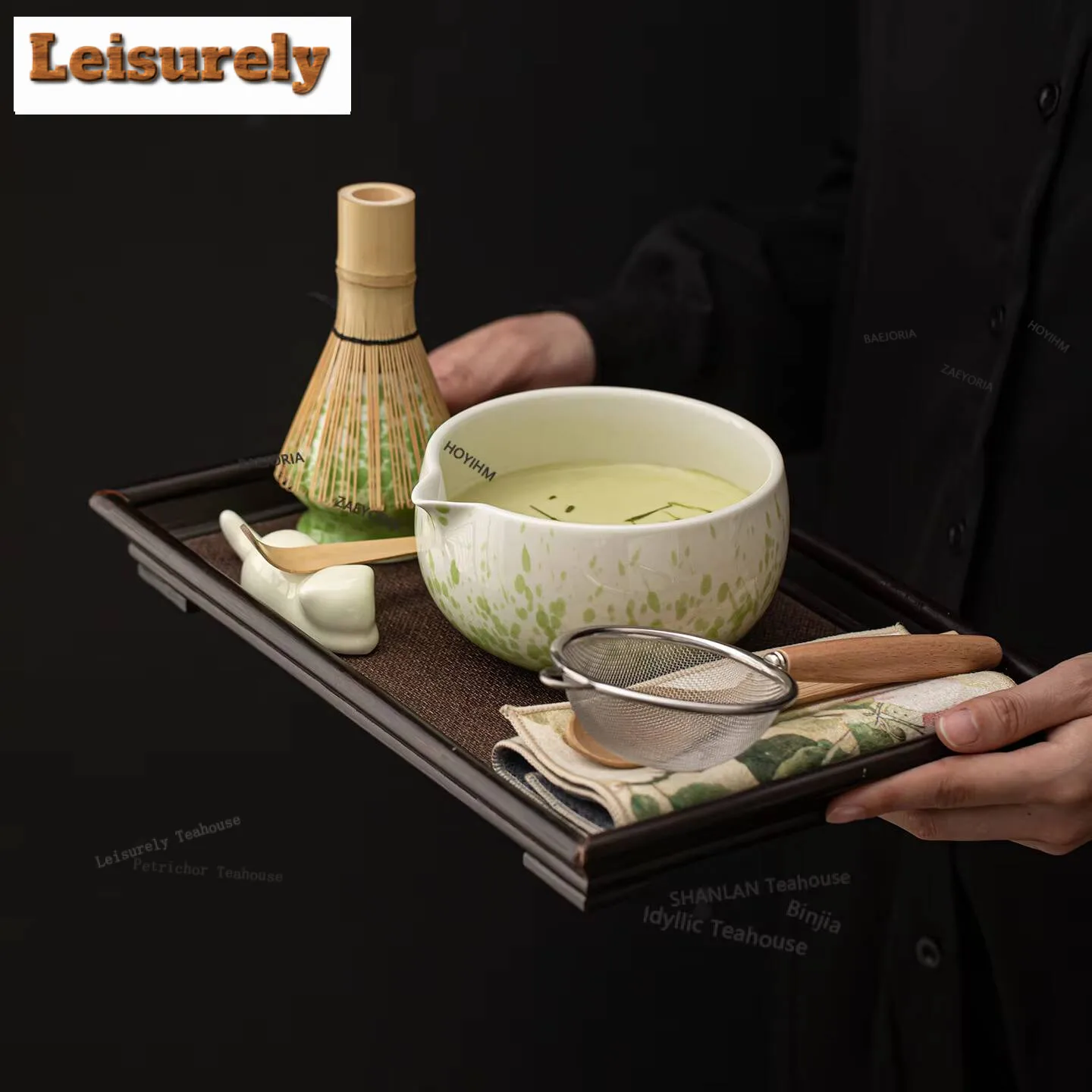 Spring Tea Ceremony Matcha Set Eight-piece Ceramic Bowl With Spout, Hundred Books Stand, Whisk Imitation Ornaments Supplies Gift