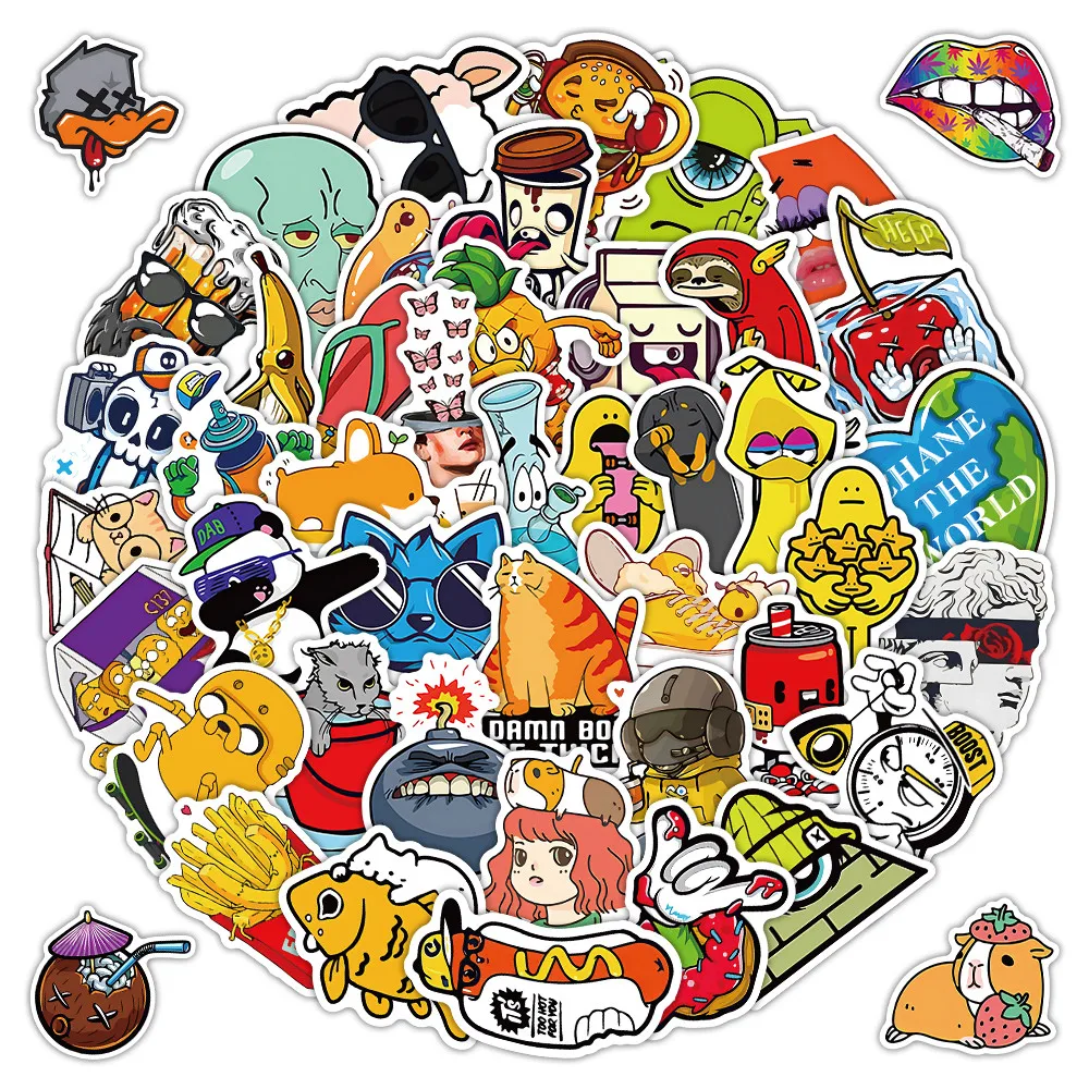 51Pcs Trendy Creative Cartoon Stickers - Playful Embellishments for Backpacks, Scrapbooks & Gadget Decor Peel Joy Sticker Store