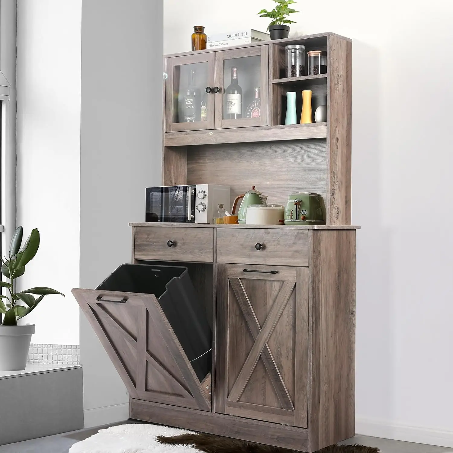 Dual Tilt Out Trash Cabinet Pet Proof 2X10 Gal Storage Kitchen Wooden, Customized