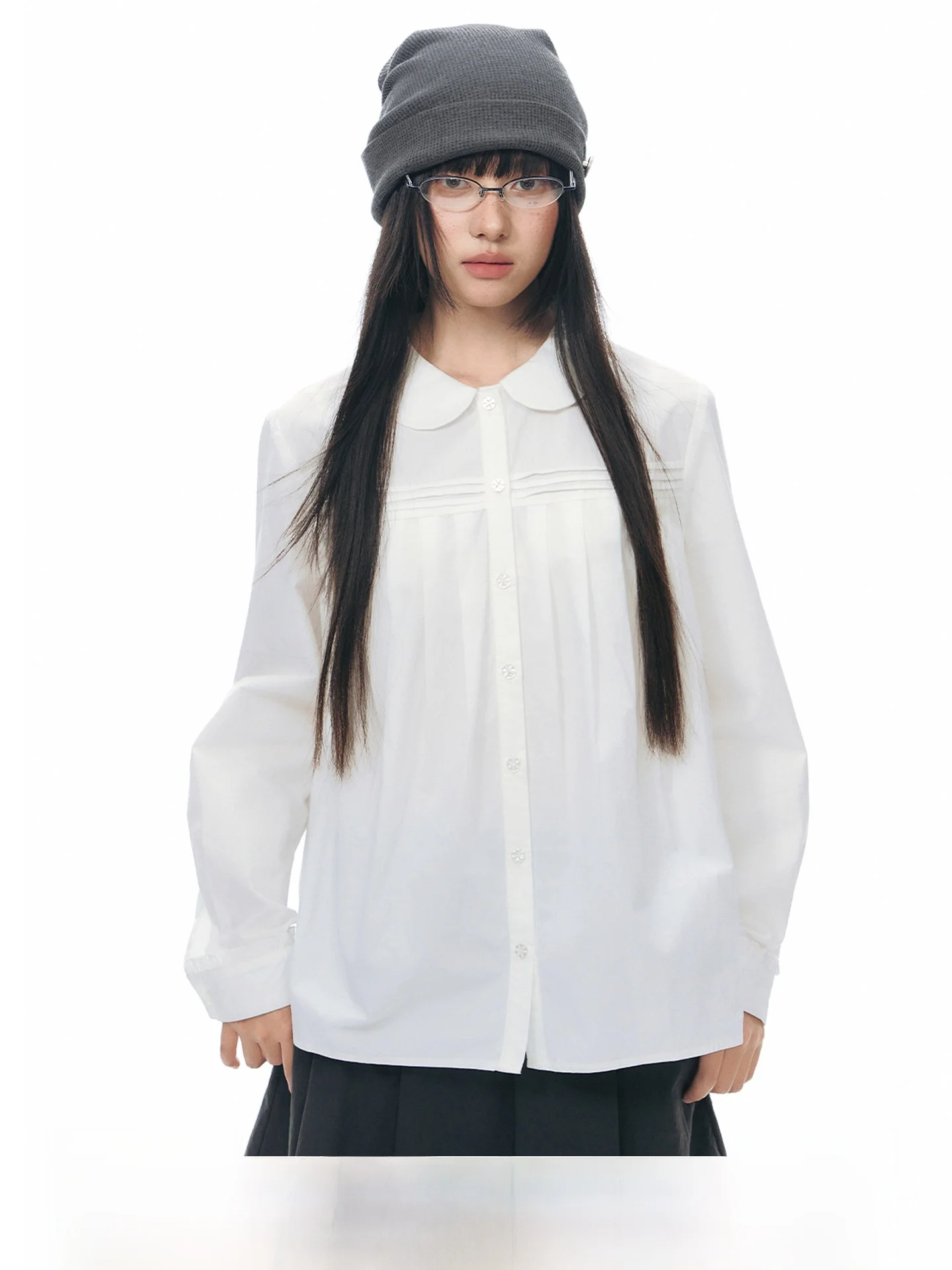 

NAPSNAPS Original Doll Collar Pleated Cotton Shirt Women's Spring New Design Lightweight Asian Style Loose Fit Long Sleeve