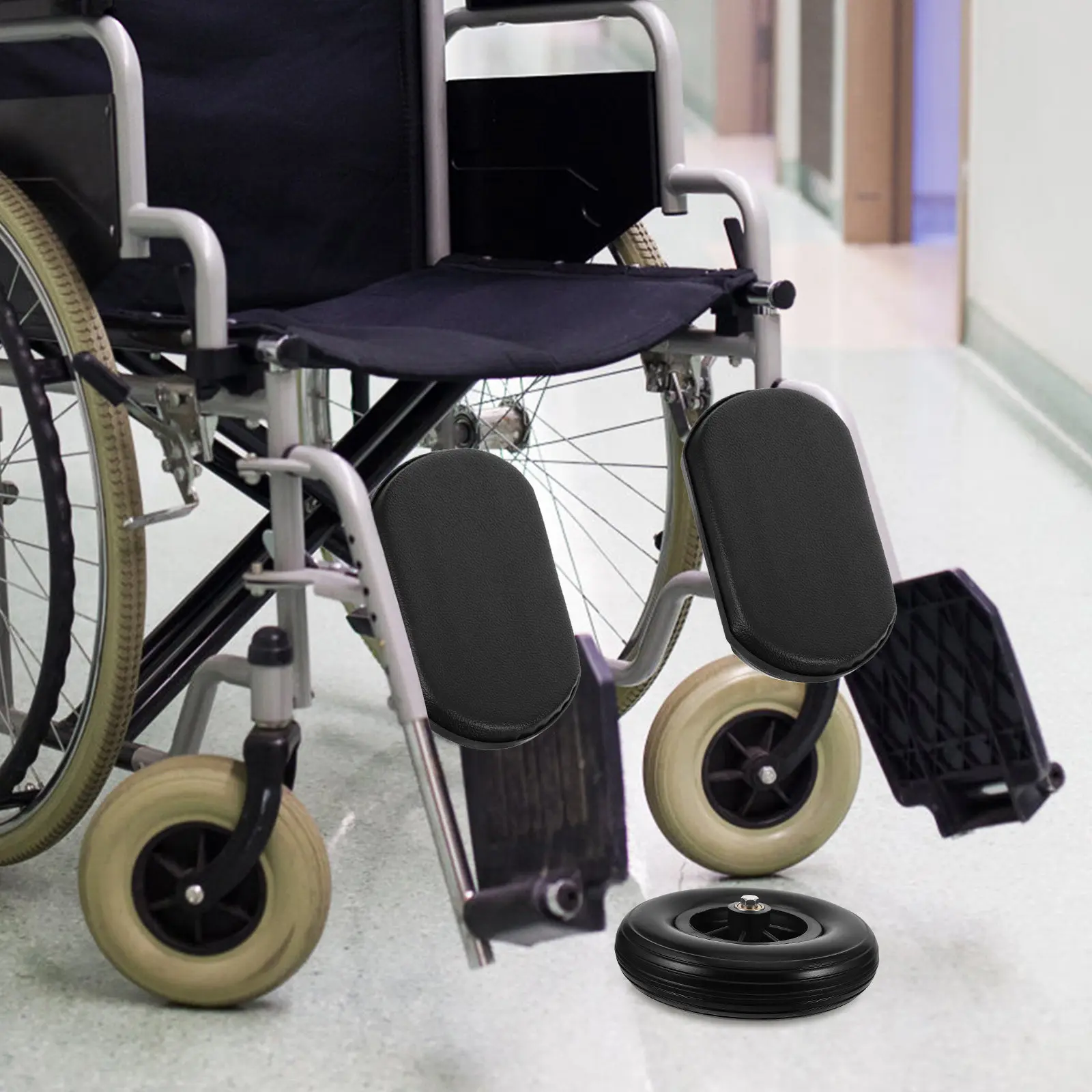 

8 Inch Solid PU PVC Wheelchair Front Wheels Anti Slip Wide Contact Surface for Manual Electric Wheelchairs Replacement Parts