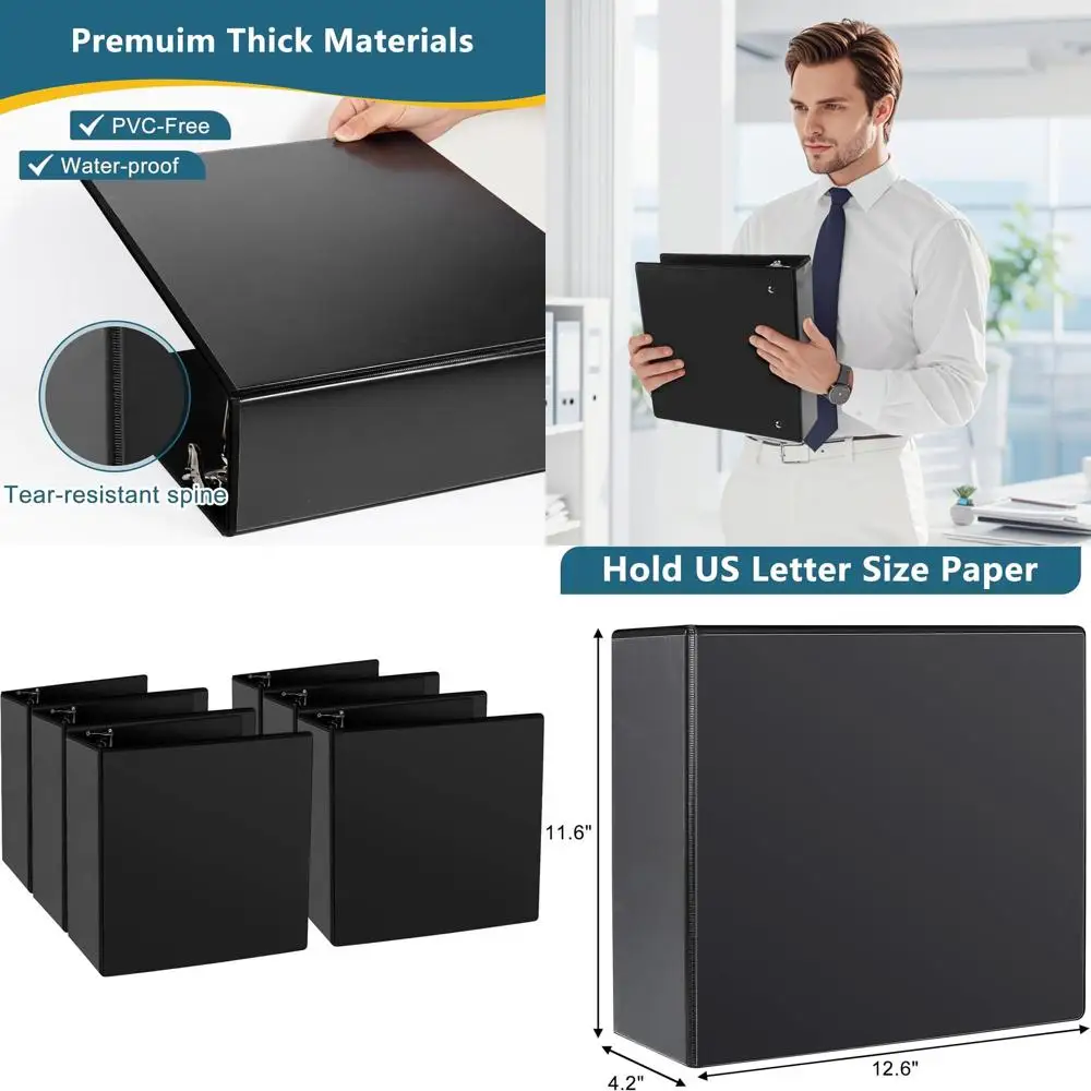 

4-Inch Slant D-Ring Letter Size Binder, 6-Pack Presentation View, Black