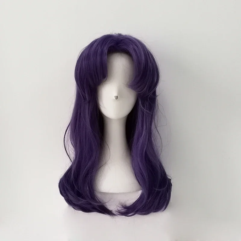 EVA Katsuragi Misato Wigs Styled Long Purple Curly Women Cute Heat Resistant Synthetic Hair Anime Cosplay Wig   Wig Cap