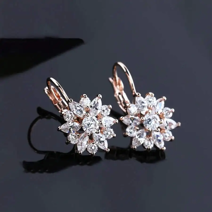 

Floral Drop Earrings With Synthetic Gemstones For Women Hypoallergenic Rose Gold Tone