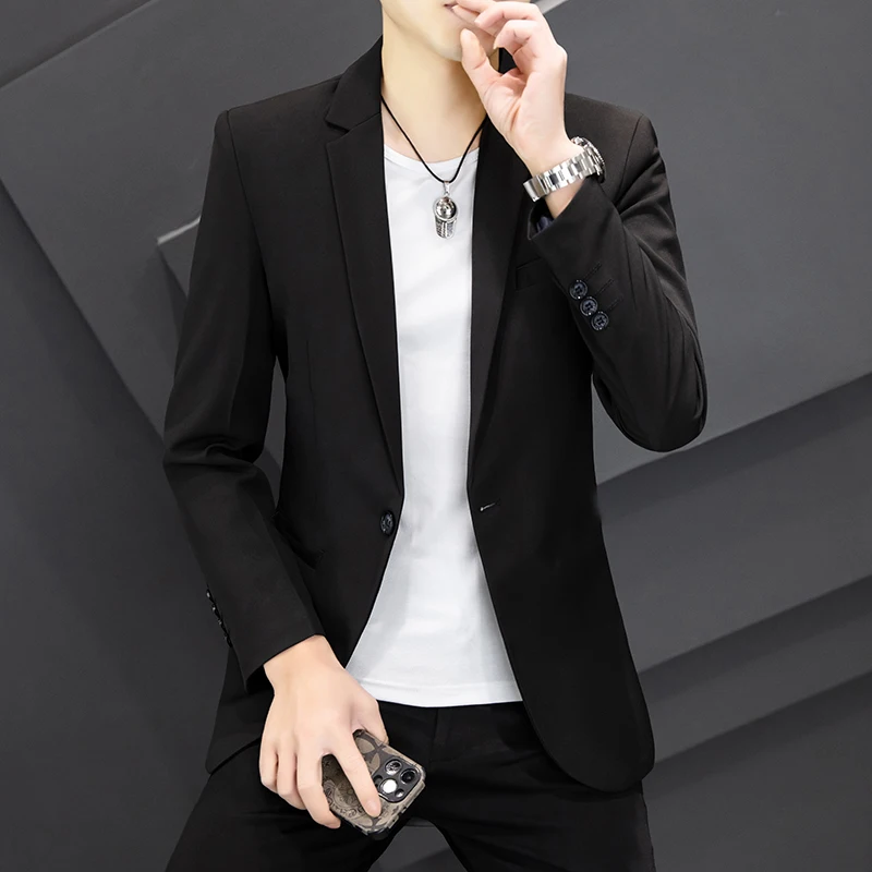 

Sli Slim Fit Men's Suit Jaet Autumn New Faion Urban Youth Casual Single Buttoned Long Sve Pure Color Faionable