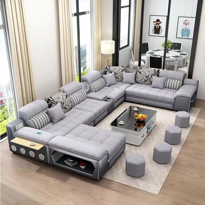 U-shaped sofa combination simple modern size living room fabric sofa