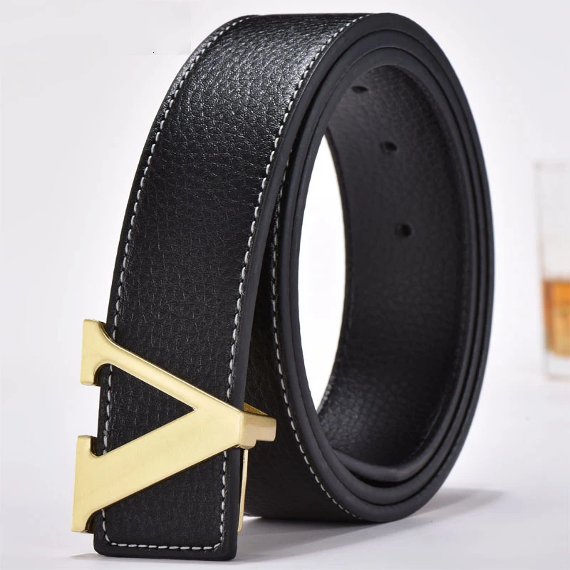 V Buckle Belt masculino e feminino, marca de luxo, elegante, carta, alta qualidade, casual, feminino, masculino