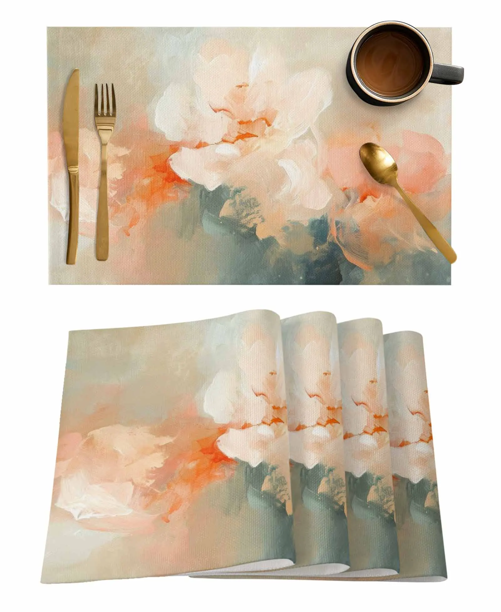 Abstract Modern Art Of Flower Oil Painting Coffee Dish Mat Kitchen Placemat Dining Table Rug Dinnerware 4/6pcs Pads