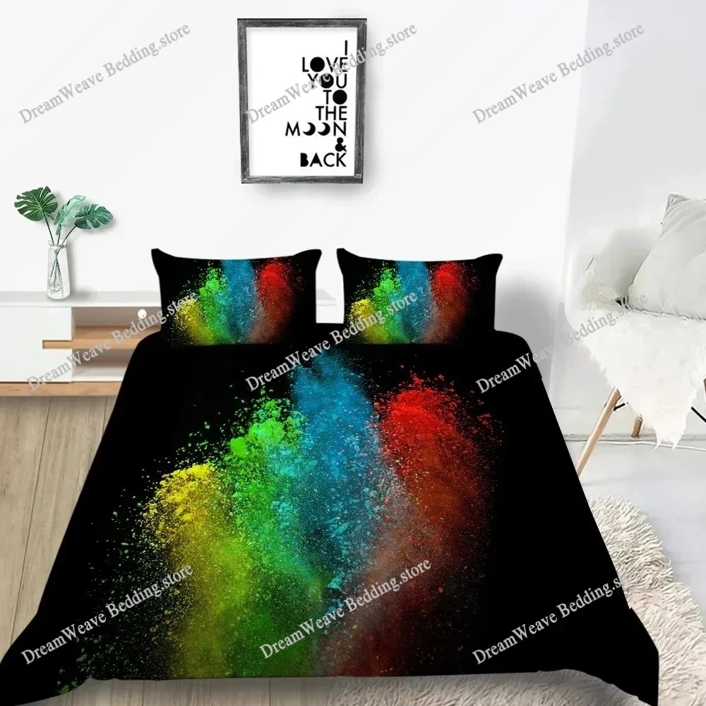 Abstract Duvet Cover KingQueen Size,colorful Splash Ink Watercolor Paint Splatters Liquid Art Bedding Set for Boys Girls,black96