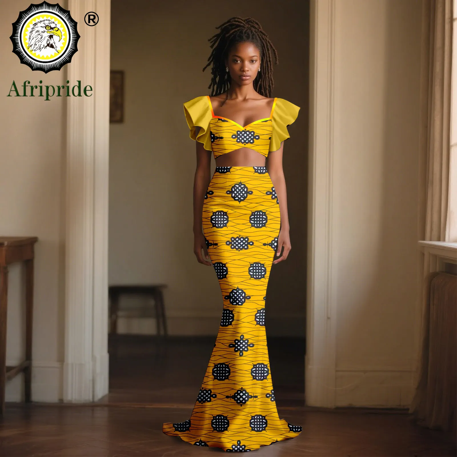 

Африканская одежда для женщин, укороченные топы с расклешенными рукавами и макси-юбки, комплект из 2 предметов, наряды Dashiki, сексуальная вечеринка, наряд Анкары 2526060