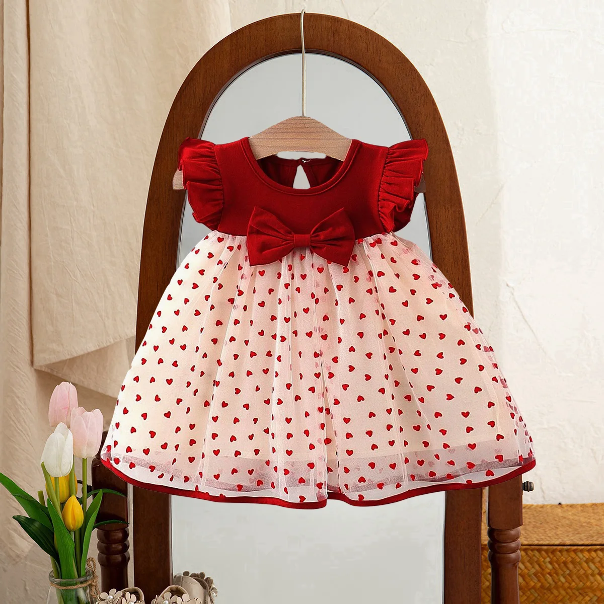 Baby Mädchen Kleid Sommer Voll Gedruckt Liebe Hülse Mädchen Kleid Nette Bowknot Mädchen Neue Jahr Kleider Baby Kleidung Mädchen