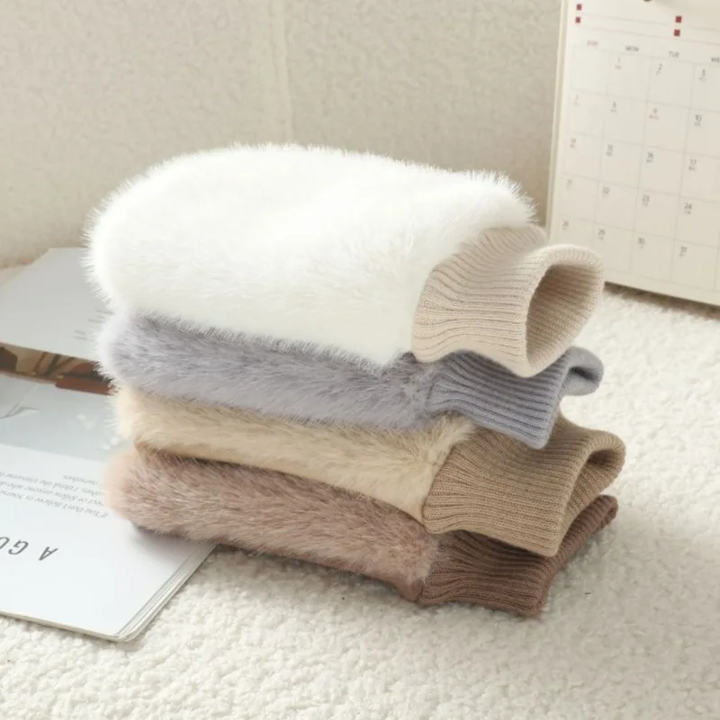 تقليد فرو الثعلب الناعم للنساء الشتاء من جلد الغزال لطيف جميل سويتي لوحة المفاتيح يعمل الدفء نصف اصبع قفازات سميكة