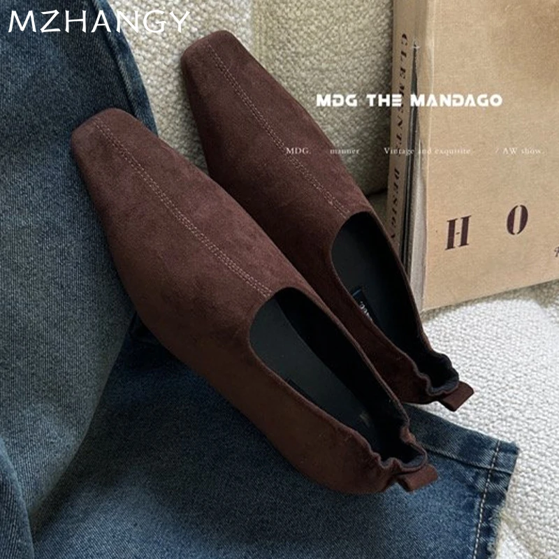 Women Suede Flats Loafers Shoes Casual Square Toe Designer Shoes Fashion New Walking Dress Cozy Shoes Brand Mujer De Zapatillas