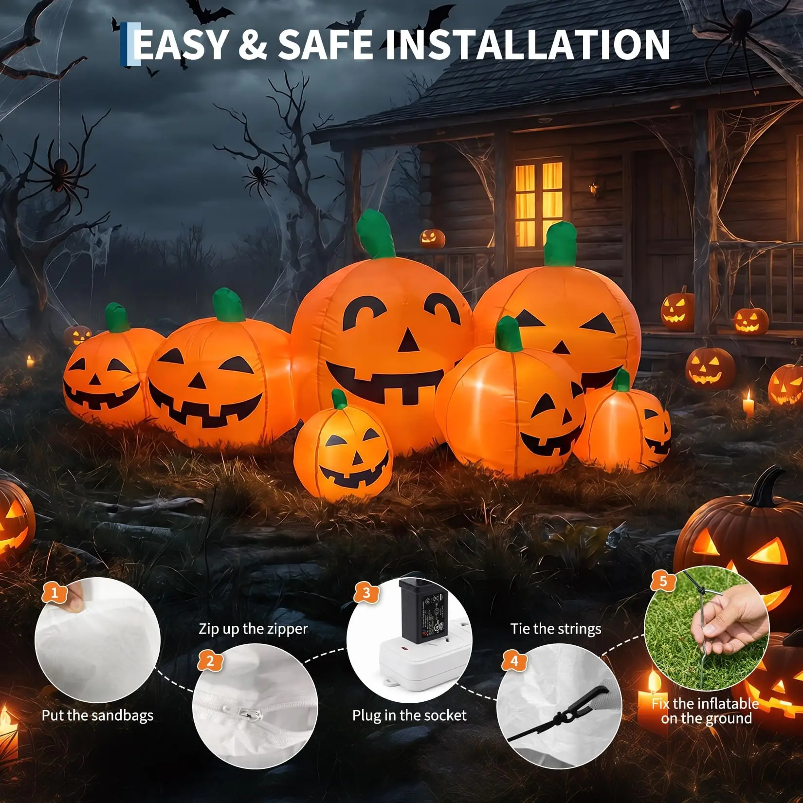 7.5ft Inflatable Halloween Pumpkin Decoration with LED Lights 7