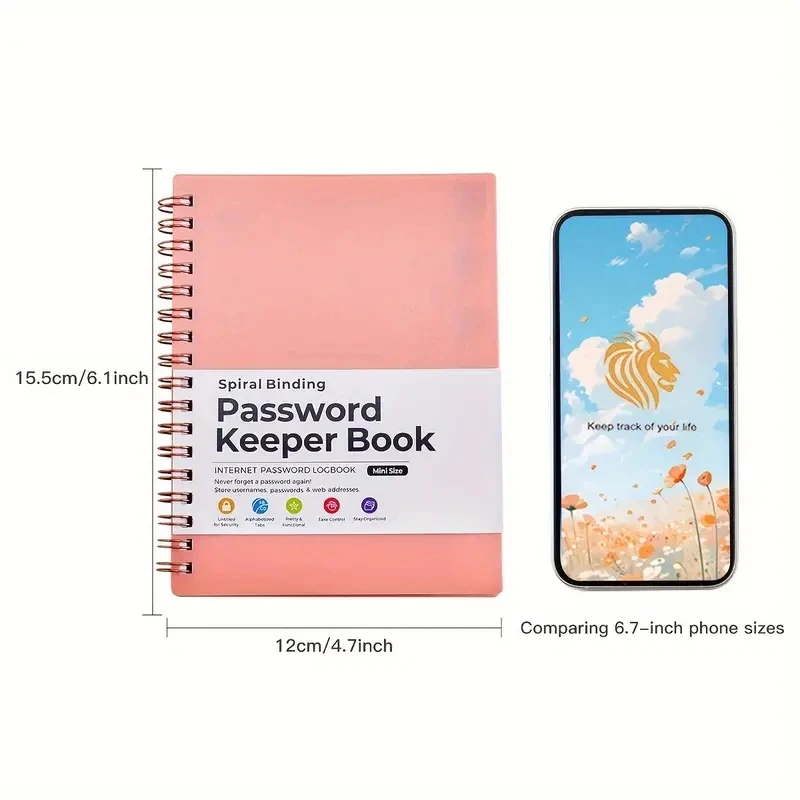 Cuaderno de tamaño MINI A6, Bloc de notas, cuadernos de escritura, Bloc de notas, espiral, Password Keeper Book con pestañas alfabéticas,