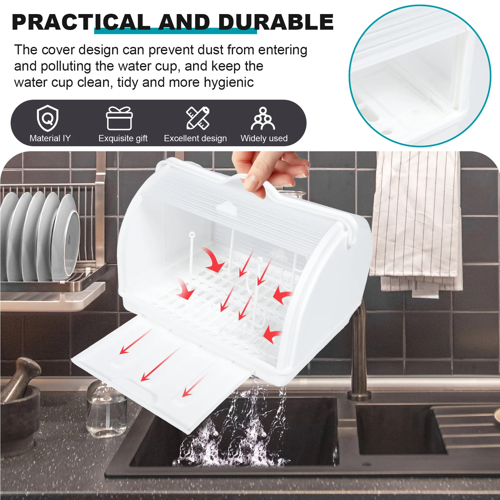 

Delicate Plastic Drainer Box Creative Cup Storage Case With Cover Household Cup Organizer Drying Container Kitchen Space Saving
