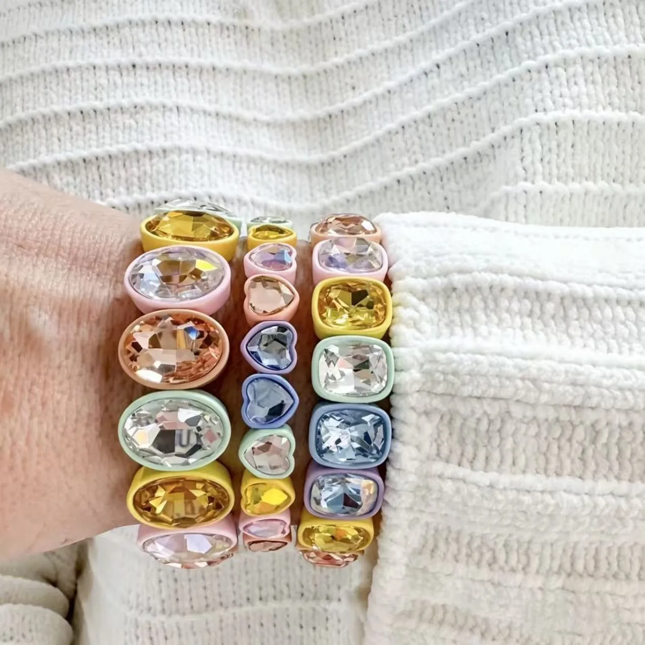 Stained glass heart-shaped diamond elastic macaron enamel bracelet