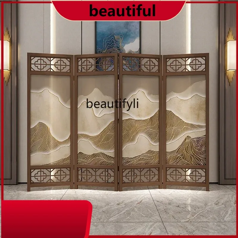 New Chinese-style folding screen partition living room entry semi-transparent yarn bedroom block mobile landscape folding screen