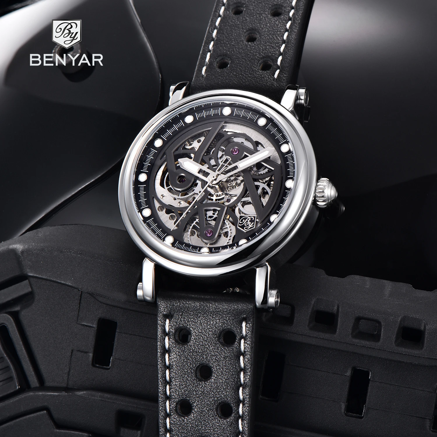 BENYAR 2023 New Men\'s Watches Hollow Luxury Mechanical Automatic Watch For Men Sports Waterproof Leather Clock Gift Reloj Hombre