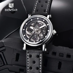 BENYAR 2023 New Men's Watches Hollow Luxury Mechanical Automatic Watch For Men Sports Waterproof Leather Clock Gift Reloj Hombre